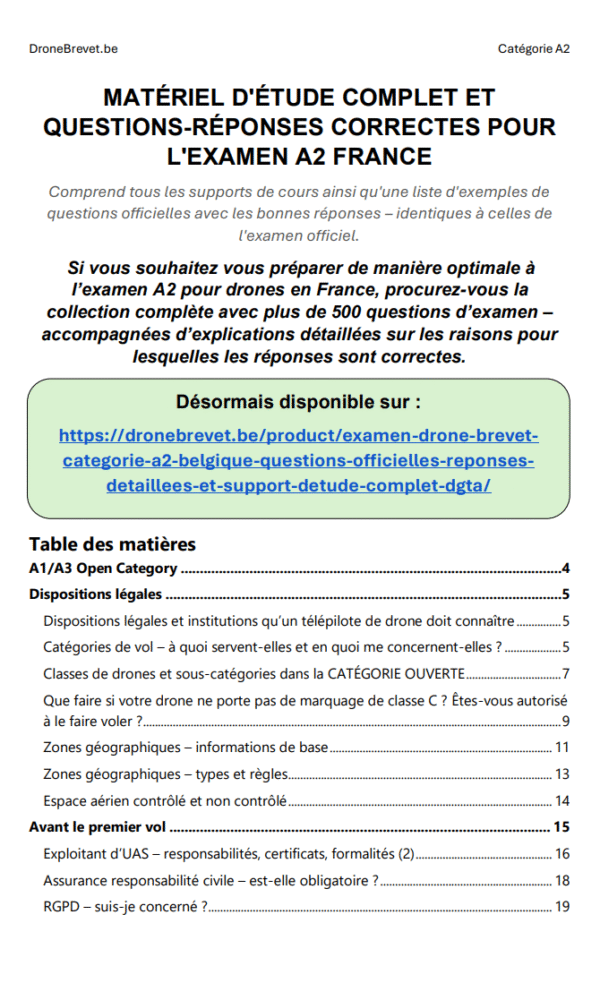 Examen Drone Brevet Catégorie A2 Belgique – Questions Officielles, Réponses Détaillées et Support d’Étude Complet (DGTA) - Image 2