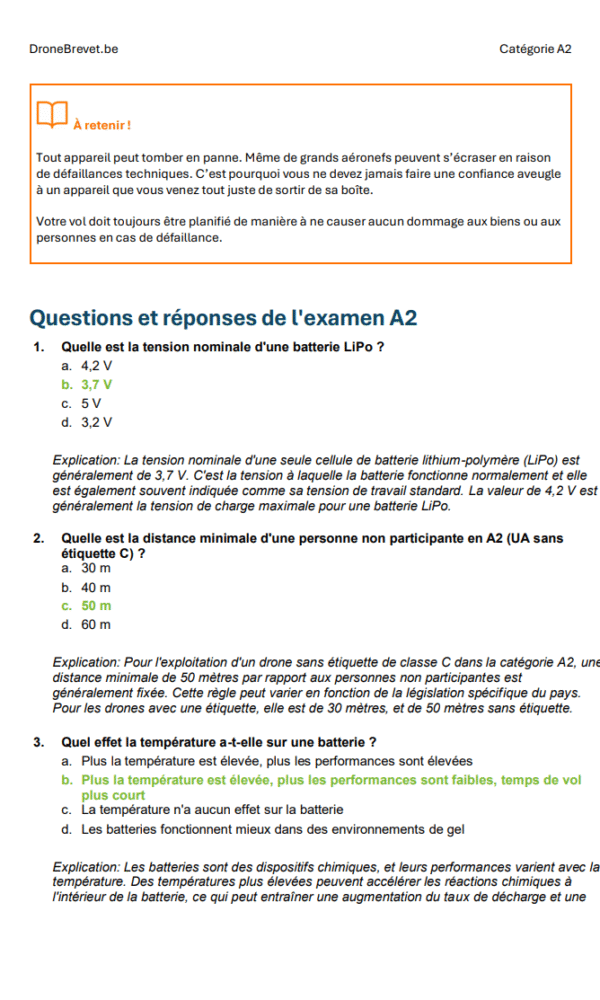 Examen Drone Brevet Catégorie A2 Belgique – Questions Officielles, Réponses Détaillées et Support d’Étude Complet (DGTA) - Image 5