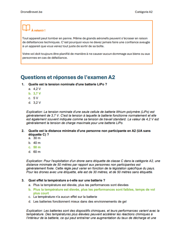 Examen Drone Brevet Catégorie A2 Belgique – Questions Officielles, Réponses Détaillées et Support d’Étude Complet (DGTA) - Image 5
